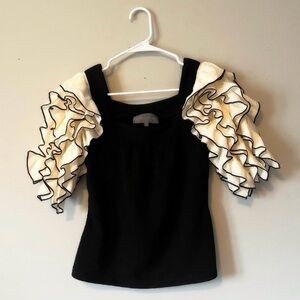 Anthropologie Black and Cream Ruffle Sleeve Blouse